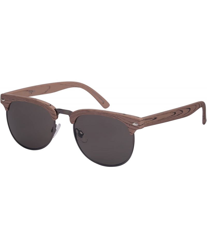 Rimless Vintage Inspired Half Frame Wood Pattern Sunglasses 540916WD-SD - Light Brown Wood - CE12F0H6ICN $11.87