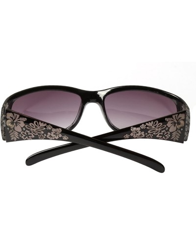Rectangular design Women Floral Print Flower Sunglasses Lsx311 - Black - CL11JDZLNER $15.13