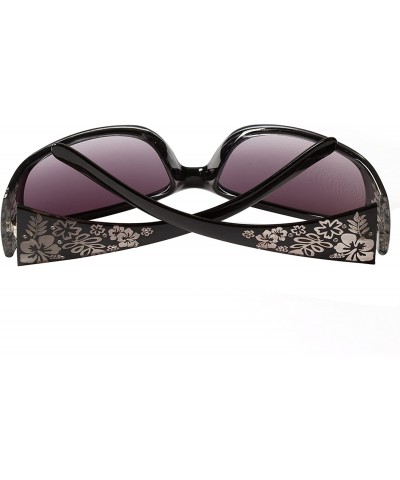 Rectangular design Women Floral Print Flower Sunglasses Lsx311 - Black - CL11JDZLNER $15.13