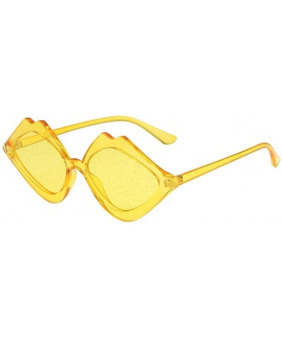 Wrap Fashion Sunglasses - UV Protection Shade - Jelly Candy Color Lip Shape Sun Glasses - Yellow - CT18QRI5N0D $17.61