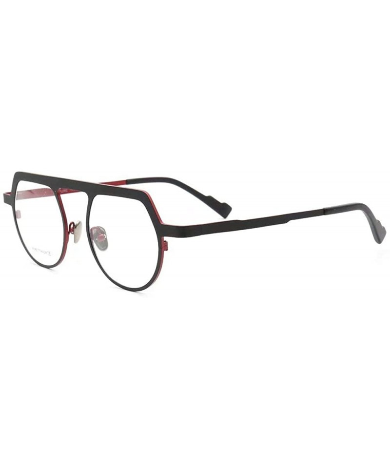 Aviator Men's Women's Pure Titanium Retro Classic Round Aviator Style Eyeglass Frames - Black/Red - CQ18A6IITDS $33.83