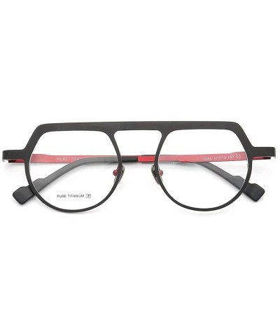 Aviator Men's Women's Pure Titanium Retro Classic Round Aviator Style Eyeglass Frames - Black/Red - CQ18A6IITDS $33.83