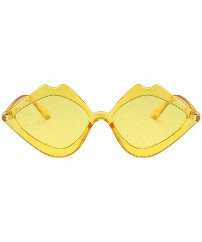 Wrap Fashion Sunglasses - UV Protection Shade - Jelly Candy Color Lip Shape Sun Glasses - Yellow - CT18QRI5N0D $12.07