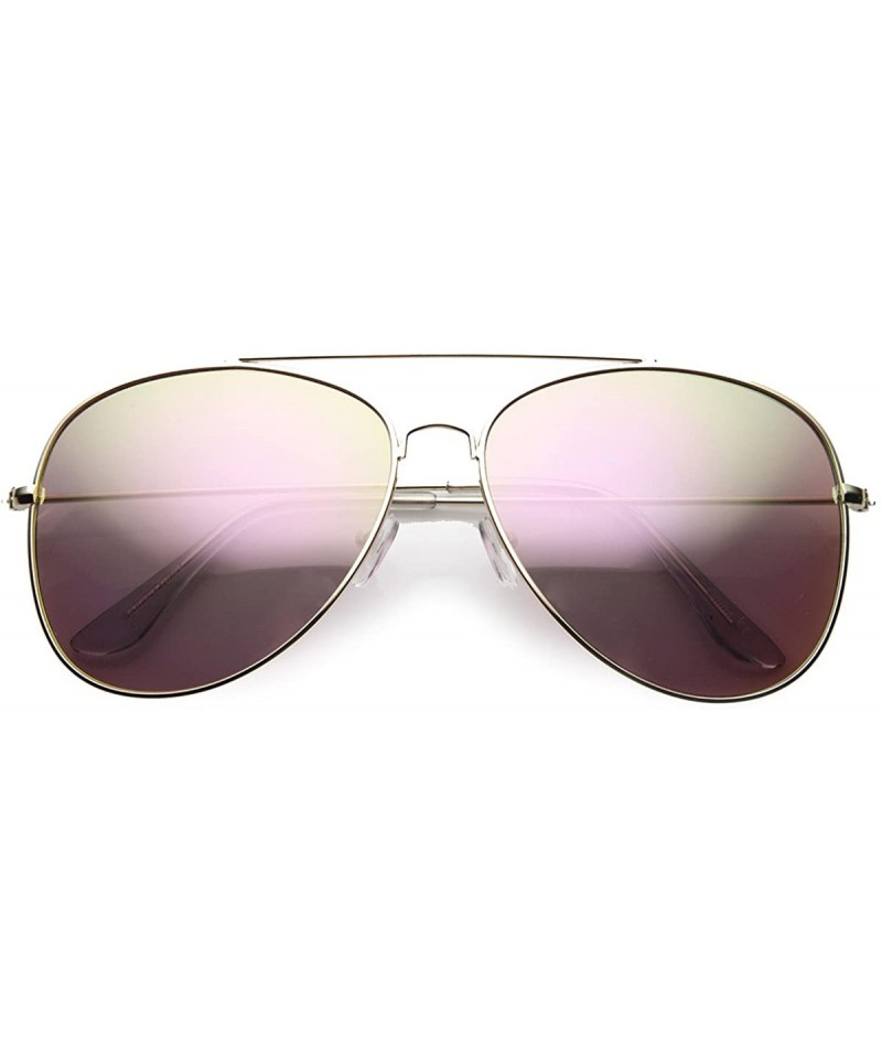 Aviator Class Large Retro Metal Mirror Lenses Aviator Sunglasses - Gold Pink - C811YN8HSL1 $11.91