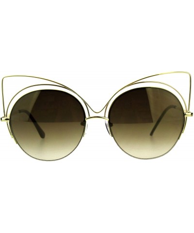 Cat Eye Womens Metal Rim Round Circle Lens Cat Eye Diva Goth Sunglasses - All Gold - CB18D453EZ0 $24.65