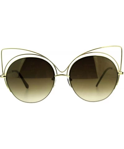 Cat Eye Womens Metal Rim Round Circle Lens Cat Eye Diva Goth Sunglasses - All Gold - CB18D453EZ0 $24.33