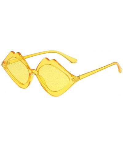 Wrap Fashion Sunglasses - UV Protection Shade - Jelly Candy Color Lip Shape Sun Glasses - Yellow - CT18QRI5N0D $17.61