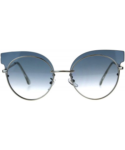 Cat Eye Womens Mod Design Exposed Horn Rim Cat Eye Chic Sunglasses - Silver Blue Smoke - C618CUSKZQE $23.03