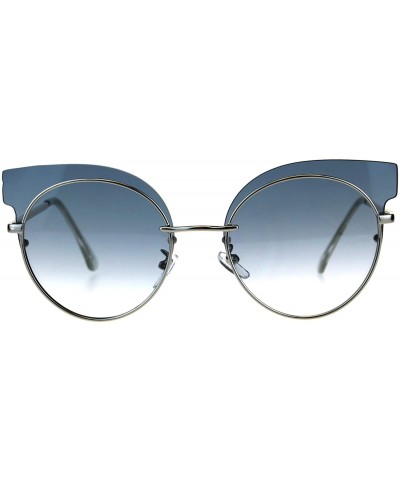 Cat Eye Womens Mod Design Exposed Horn Rim Cat Eye Chic Sunglasses - Silver Blue Smoke - C618CUSKZQE $9.78