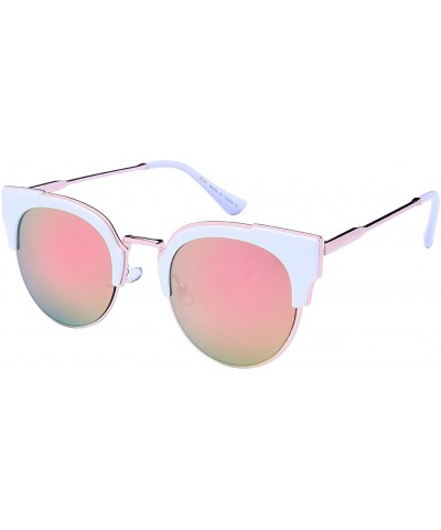 Rimless Womens Cat Eye Sunglasses w/Color Mirror Lens 32187-REV - White - C312NERH1MB $19.78