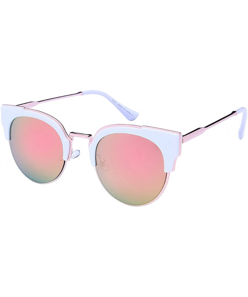 Rimless Womens Cat Eye Sunglasses w/Color Mirror Lens 32187-REV - White - C312NERH1MB $10.67