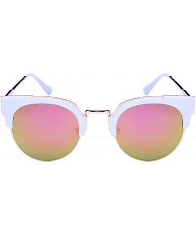 Rimless Womens Cat Eye Sunglasses w/Color Mirror Lens 32187-REV - White - C312NERH1MB $10.67