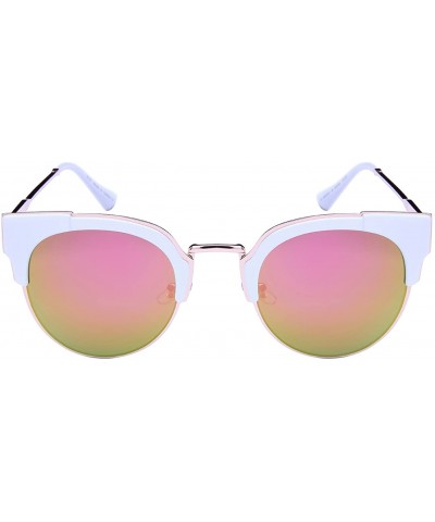 Rimless Womens Cat Eye Sunglasses w/Color Mirror Lens 32187-REV - White - C312NERH1MB $10.67