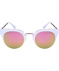 Rimless Womens Cat Eye Sunglasses w/Color Mirror Lens 32187-REV - White - C312NERH1MB $10.67