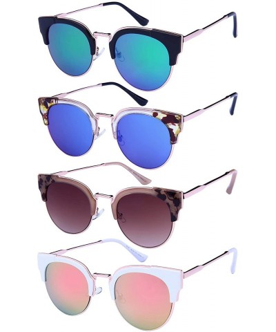 Rimless Womens Cat Eye Sunglasses w/Color Mirror Lens 32187-REV - White - C312NERH1MB $10.67