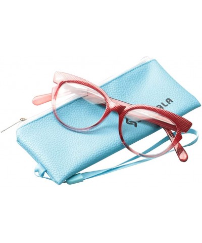 Rimless Womens Hit Color Grid Pattern Cat Eye Reading Glass Eyeglass Frame - Red - CH18IHWG8LI $11.85