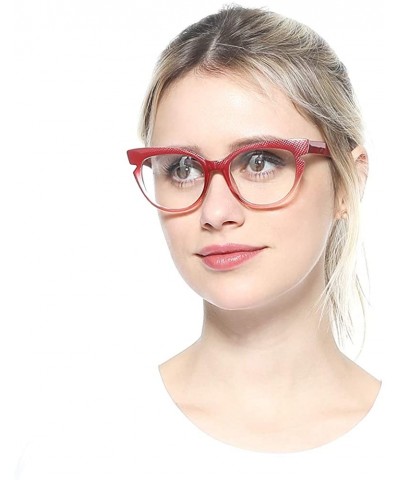 Rimless Womens Hit Color Grid Pattern Cat Eye Reading Glass Eyeglass Frame - Red - CH18IHWG8LI $11.85