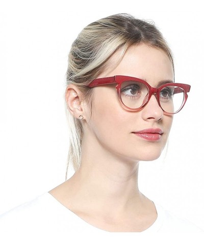 Rimless Womens Hit Color Grid Pattern Cat Eye Reading Glass Eyeglass Frame - Red - CH18IHWG8LI $11.85