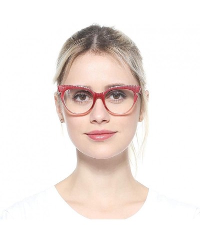 Rimless Womens Hit Color Grid Pattern Cat Eye Reading Glass Eyeglass Frame - Red - CH18IHWG8LI $11.85