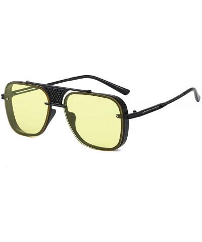 Oval Metal Men's Sunglasses Gold Code Sunglasses European and American Glasses Sunglasses - Black / Yellow - C1190MTU2Z5 $33.48