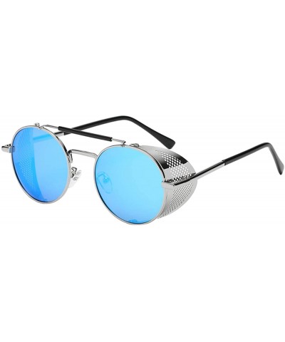 Shield Mens UV Protection Side Shield glasses retro Driving Sunglasses - Silver Lens/Blue Frame - C218X5R09D4 $41.72
