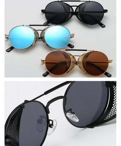 Shield Mens UV Protection Side Shield glasses retro Driving Sunglasses - Silver Lens/Blue Frame - C218X5R09D4 $26.15