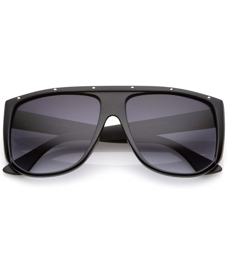 Square Oversize Stud Accents Wide Temple Square Lens Flat Top Sunglasses 62mm - Matte Shiny Black / Lavender - CV17YIX08IK $1...