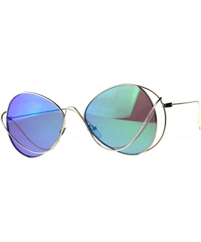 Butterfly Womens Mirrored Lens Runway Wire Rim Butterfly Sunglasses - Teal - C218DDAUKZW $24.19