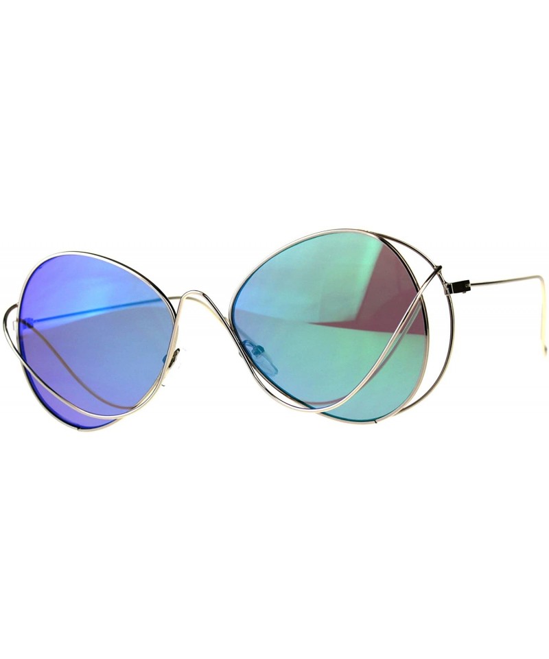 Butterfly Womens Mirrored Lens Runway Wire Rim Butterfly Sunglasses - Teal - C218DDAUKZW $10.37