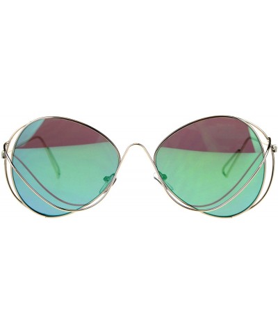 Butterfly Womens Mirrored Lens Runway Wire Rim Butterfly Sunglasses - Teal - C218DDAUKZW $10.37