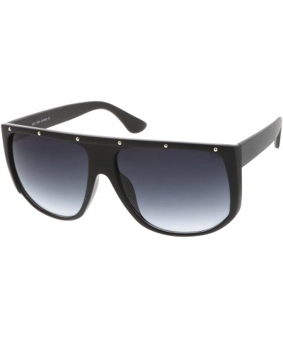 Square Oversize Stud Accents Wide Temple Square Lens Flat Top Sunglasses 62mm - Matte Shiny Black / Lavender - CV17YIX08IK $8.71