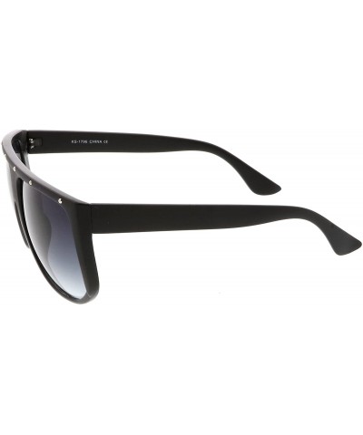 Square Oversize Stud Accents Wide Temple Square Lens Flat Top Sunglasses 62mm - Matte Shiny Black / Lavender - CV17YIX08IK $1...