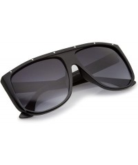 Square Oversize Stud Accents Wide Temple Square Lens Flat Top Sunglasses 62mm - Matte Shiny Black / Lavender - CV17YIX08IK $1...