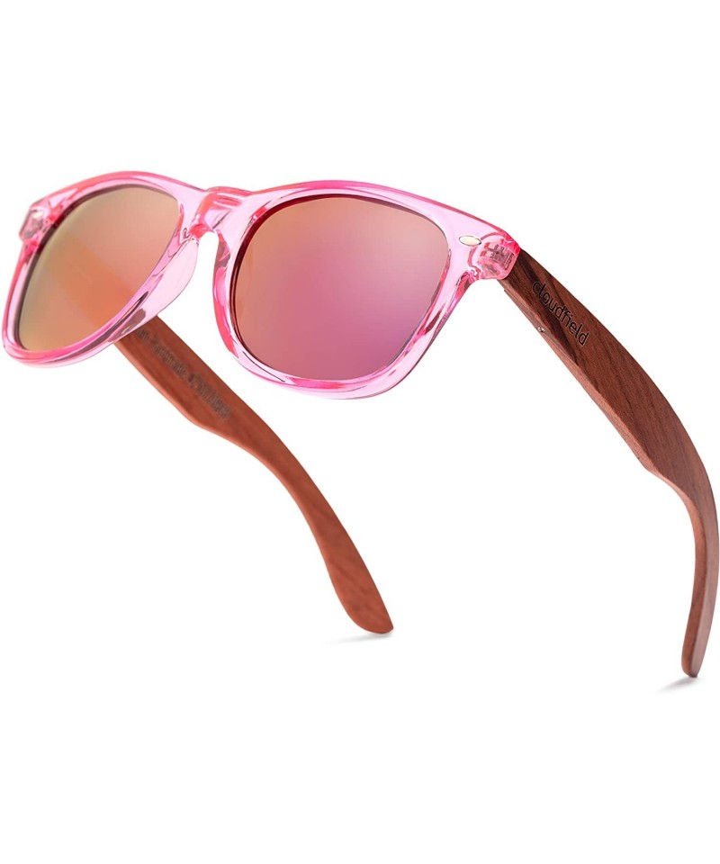 Round Wood Sunglasses Polarized for Men and Women - Bamboo Wooden Sunglasses Sunnies - Fishing Driving Golf - Pc-pink - C0196...