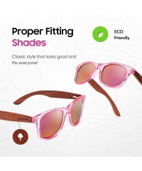 Round Wood Sunglasses Polarized for Men and Women - Bamboo Wooden Sunglasses Sunnies - Fishing Driving Golf - Pc-pink - C0196...
