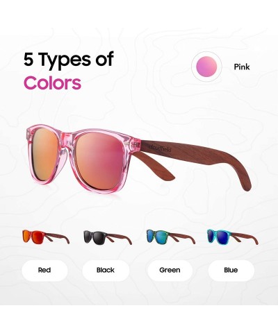 Round Wood Sunglasses Polarized for Men and Women - Bamboo Wooden Sunglasses Sunnies - Fishing Driving Golf - Pc-pink - C0196...