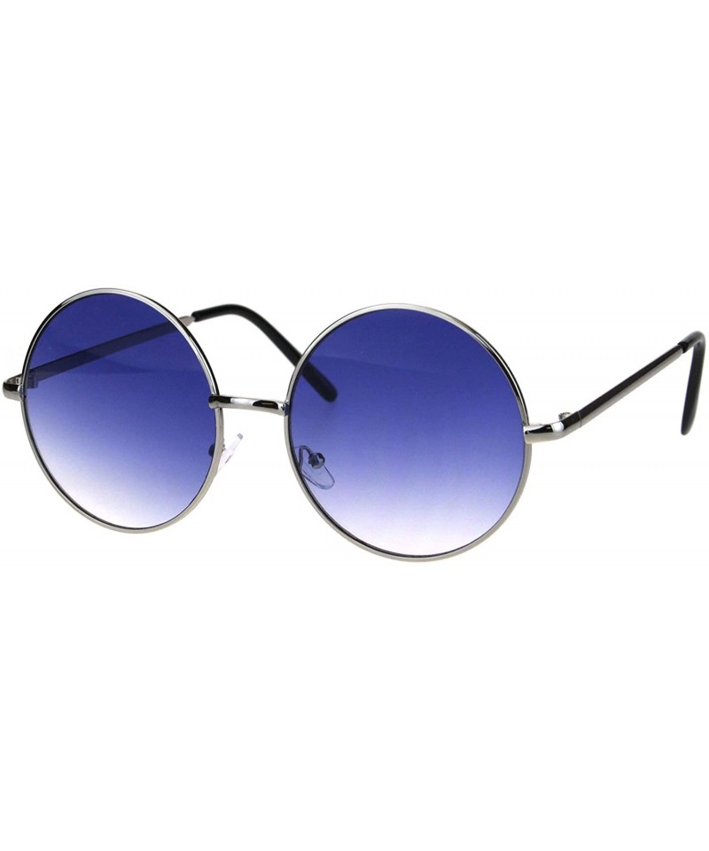 Round Round Circle Metal Frame Sunglasses Womens Fashion UV 400 - Silver (Blue) - C918KE7RD4L $9.14