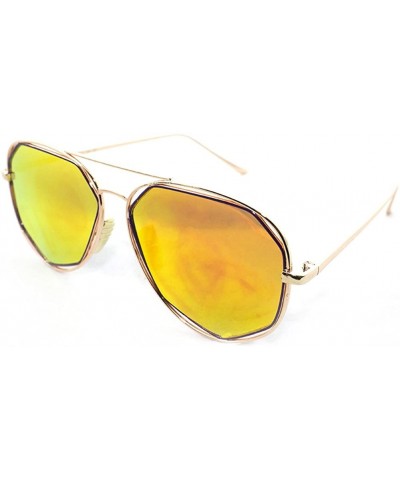 Rectangular "Raven" Geometric Ultra Premium Brushed Aluminum Flash Sunglasses - Gold/Yellow - CI12K7SU3EJ $20.24