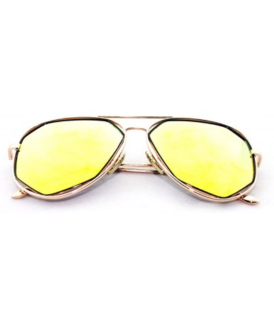 Rectangular "Raven" Geometric Ultra Premium Brushed Aluminum Flash Sunglasses - Gold/Yellow - CI12K7SU3EJ $12.95