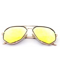 Rectangular "Raven" Geometric Ultra Premium Brushed Aluminum Flash Sunglasses - Gold/Yellow - CI12K7SU3EJ $12.95