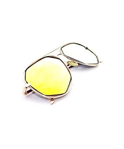Rectangular "Raven" Geometric Ultra Premium Brushed Aluminum Flash Sunglasses - Gold/Yellow - CI12K7SU3EJ $12.95