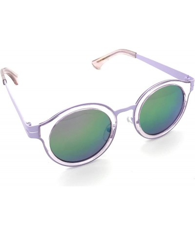 Round Retro Fashion P3 Frame Round Horn Rimmed Color Lens Sunglasses - Purple - CY17YXZRISM $18.37