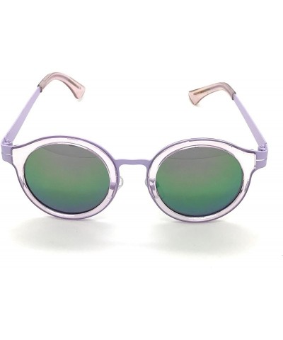Round Retro Fashion P3 Frame Round Horn Rimmed Color Lens Sunglasses - Purple - CY17YXZRISM $12.25