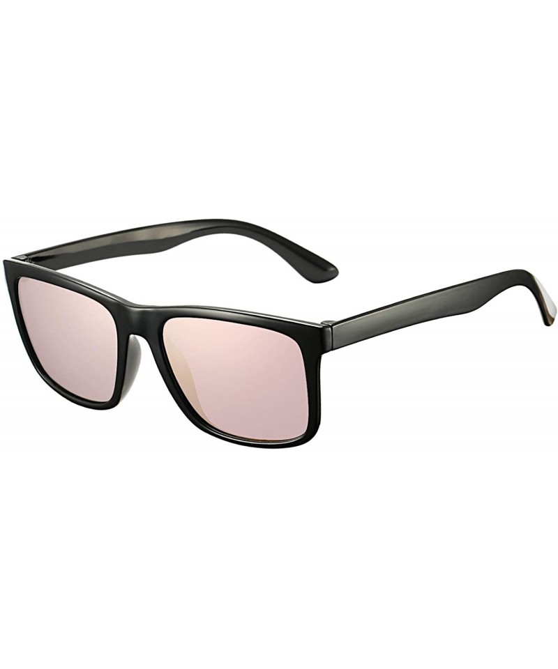 Wayfarer Unisex Polarized Sunglasses Classic Retro Sun Glasses- Unbreakable TR90 Frame - Black/Pink Mirror - C418L57LCQI $11.26