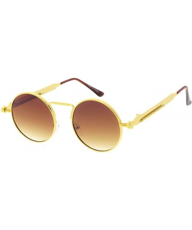 Oversized SteamPunk 80s Retro Fashion Round Frame Sunglasses - Brown - C318U0OM3XI $13.16