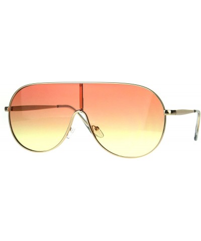 Shield Futuristic Oversized Sunglasses Round Shield Metal Frame Ombre Gradient Lens - Gold (Orange Yellow) - CG180H5WCME $21.24
