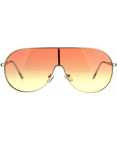 Shield Futuristic Oversized Sunglasses Round Shield Metal Frame Ombre Gradient Lens - Gold (Orange Yellow) - CG180H5WCME $14.55