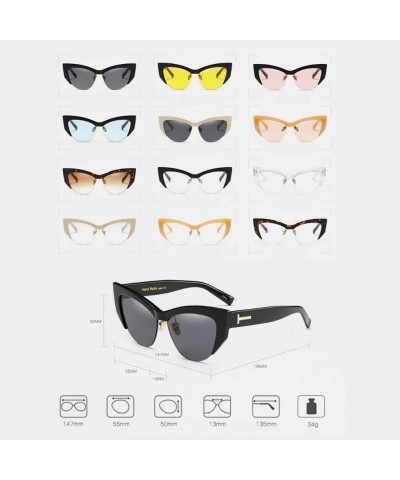 Cat Eye Cateye Sunglasses for Women Vintage Retro Cat Eye Half Rimmed glasses - C4 - CG18G95R26G $19.16