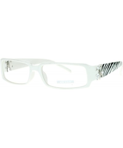 Rectangular Flor de Lis Womens Narrow Rectangular Clear Lens Eye Glasses - White Zibra - CG11ATAS3GT $10.42