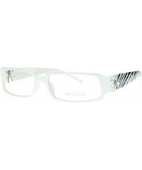 Rectangular Flor de Lis Womens Narrow Rectangular Clear Lens Eye Glasses - White Zibra - CG11ATAS3GT $10.42